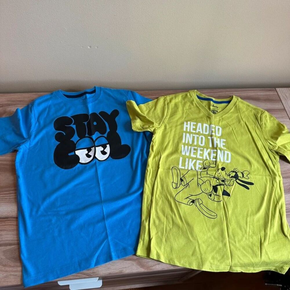 Disney Goofy Boys T Shirts Size M 8 Spotted Zebra 100% Cotton Graphic Lot of 2